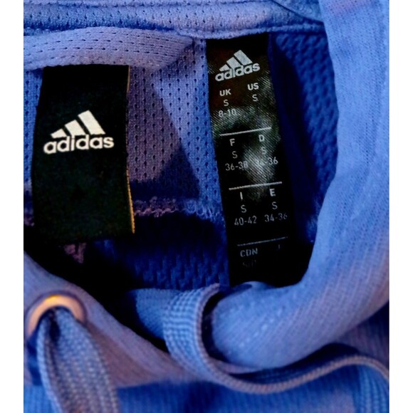 Adidas Cropped Hoodie S Blue Vertical Logo Athleisure Training Pullover EUC - Picture 5 of 8